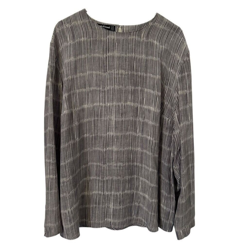 Louis Feraud Vtg Silk Blouse Shirt women’s 16  gray white Italy designer mature